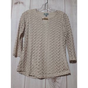 JM Collection Shirt‎ Ladies Small Petite Tan Lace Overlay